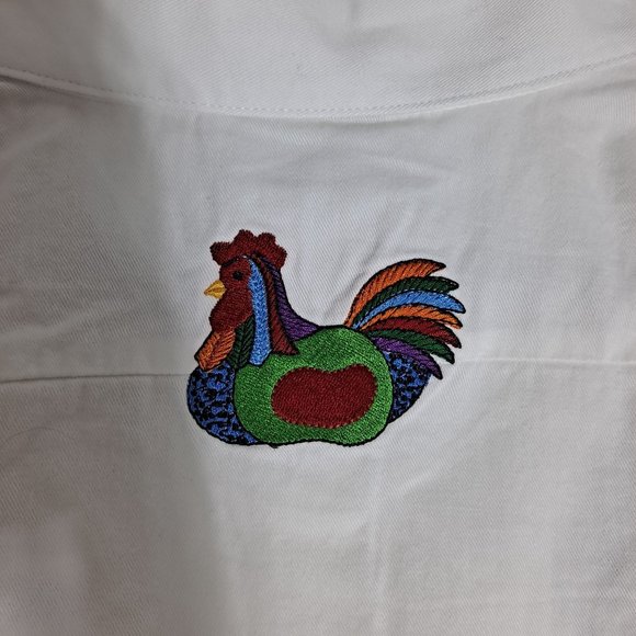 Quacker Factory Shirt Woman Size 3X Embroidere Rooster Colorful Button Up Pocket - Picture 5 of 11